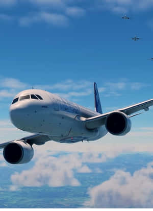 法國航空空中巴士A350在雲層上方飛行，天空中有其他噴射機。 — 微軟模擬飛行 壁紙