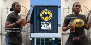 Buffalo Wild Wings 嘅侍應對客人要求額外牧場醬作出反應。