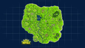 Fortnite Battle Royale遊戲地圖，有綠色地形同標記區域，喺藍色網格上。