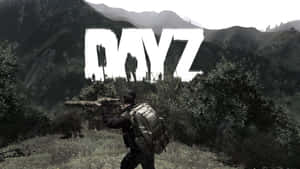 士兵在山地遊戲場景中瞄準步槍，帶有DAYZ文字。