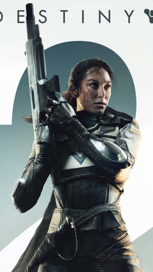 未來風格盔甲的女兵手持武器，表情嚴肅。