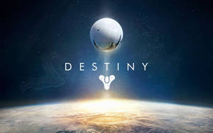 一顆發光的行星在宇宙地平線上升起，有月亮和Destiny字樣。