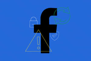 Facebook標誌，帶有安全圖標，位於藍色條紋背景上