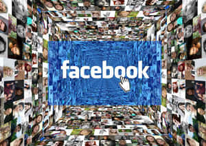 一條Facebook個人資料照片隧道通向帶有Facebook標誌和光標的藍色屏幕。