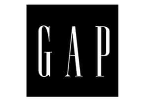 黑色背景上的白色文字GAP標誌