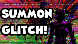 粗體文字 summon glitch 在彩色故障背景上，帶有深色人物。 — 故障 壁紙