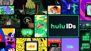色彩繽紛的動畫角色和 Hulu 品牌標誌拼貼畫。