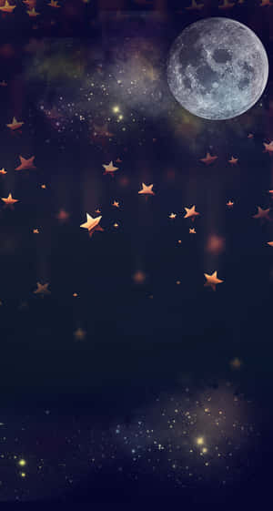 夜空中的閃爍星星和滿月