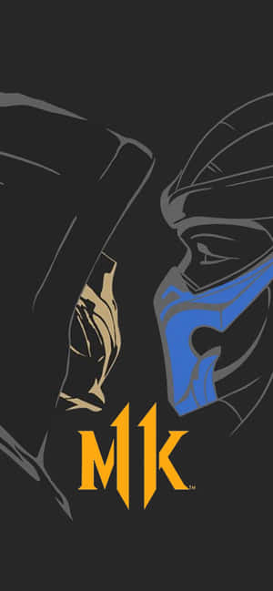 兩個Mortal Kombat戰士以輪廓對峙，帶有藍色和金色點綴。