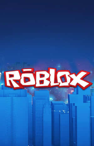 Roblox標誌在夜間藍色城市天際線上發光。