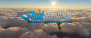 日出時蓬鬆雲層上方的 Microsoft Flight Simulator 標誌。 — 微軟模擬飛行 壁紙