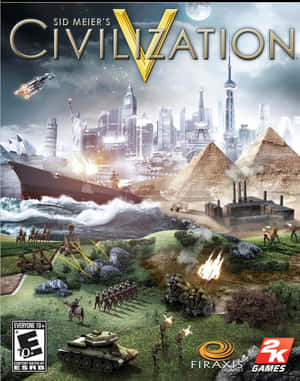 Sid Meier's Civilization 遊戲封面，展示戰鬥中的歷史與未來元素。