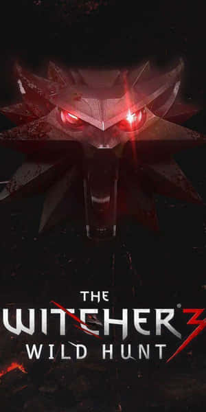 在黑暗背景上帶有發光紅色眼睛的The Witcher 3 Wild Hunt標誌。 — Pixel 3 壁紙