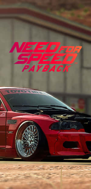 紅色賽車，引擎蓋打開，建築物上有『Need for Speed Payback』標誌。