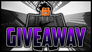 Roblox 角色穿著連帽衫，以城市為背景，帶有紫色 giveaway 文字。