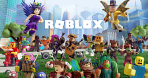 Roblox 虛擬角色聚集在城市公園，背景有摩天大樓。