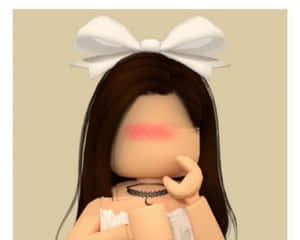 Roblox頭像，戴住白色蝴蝶結同choker，拎住一個杯。