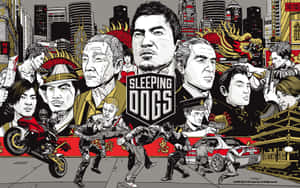 《Sleeping Dogs》遊戲海報，角色身處香港街頭動作場景。
