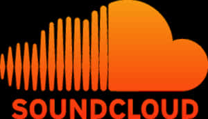 SoundCloud 標誌，帶有橙色波形和雲朵設計，背景為黑色。