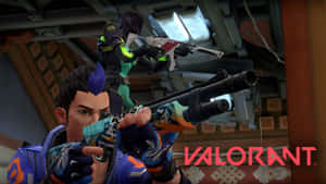 兩名Valorant角色在遊戲場景中瞄準武器。