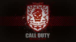 Call of Duty Black Ops 標誌，在深色背景上帶有骷髏頭和紅色盾牌。
