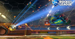 Rocket League 賽車在未來風格的競技場中競速，伴隨著發光球體和聚光燈。