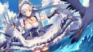 女僕裝動漫女孩在暴風雨中手持船炮
