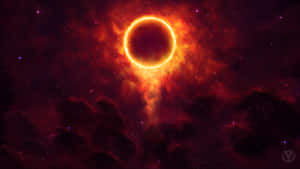 日食在繁星點點的星雲中穿過宇宙雲層閃耀。
