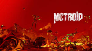 一個帶有發光生物和 METROID 一詞的紅色外星行星。