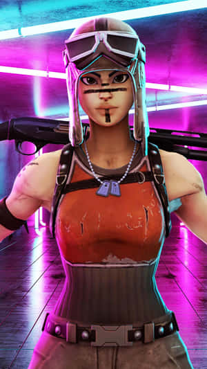 未來女戰士站在霓虹燈走廊中。 — Fortnite 造型 壁紙
