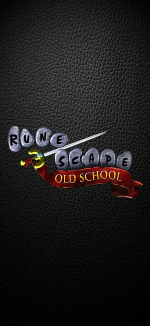 RuneScape Old School 標誌，劍穿過石頭字母，置於黑色皮革上。 — Realme C75x 壁紙