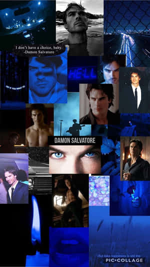 Damon Salvatore 藍調拼貼畫，附有《吸血新世代》的語錄。