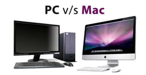 並排的PC和Mac電腦設置以供比較。 — Mac GIF 壁紙