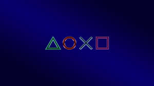 在深藍色背景上以霓虹色發光的PlayStation控制器標誌。