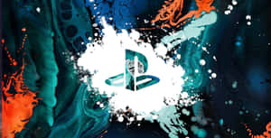 PlayStation 標誌在深色背景上被彩色油漆飛濺包圍
