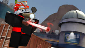 Roblox 角色在工業遊戲場景中發射激光步槍