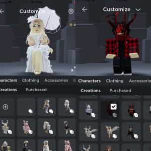 自訂畫面中的兩個 Roblox 頭像，一個打扮成新娘，另一個有紅色角。
