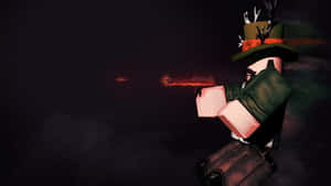 Roblox 角色在黑暗煙霧環境中發射發光武器