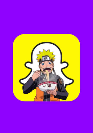 鳴人在紫色背景的Snapchat鬼魂圖示內吃拉麵。