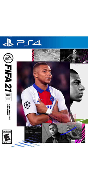 FIFA 21 冠軍版 PS4 封面， featuring 基利安·麥巴比穿著巴黎聖日耳曼球衣。
