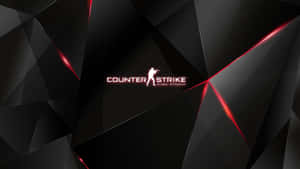 Counter Strike Global Offensive標誌位於黑色幾何背景上，帶有紅色點綴。