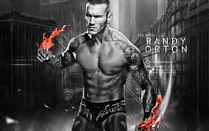 摔角手 Randy Orton 在黑暗的城市景觀中拳頭噴出火焰。