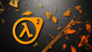 橙色 Lambda 2 標誌，深色背景上有飛舞的碎片。