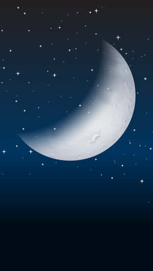 深藍色夜空中的彎月與星星。