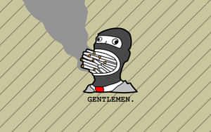 卡通忍者嘴巴纏著繃帶呼出煙霧，帶有文字「GENTLEMEN。」