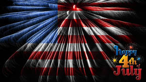 煙花形成美國國旗形狀，帶有「Happy 4th of July」文字。