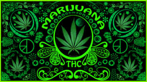 迷幻綠色大麻葉與和平符號壁紙設計。