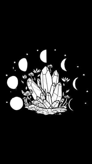 月相和星星下的水晶簇與蘑菇 — 女巫 GIF 壁紙