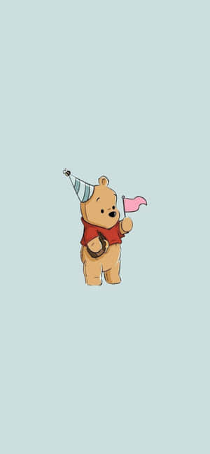 小熊維尼戴着派對帽，舉着一面粉紅旗幟。 — POCO X8 壁紙