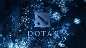 Dota 2 標誌被發光的藍色宇宙粒子和分形圖案環繞。